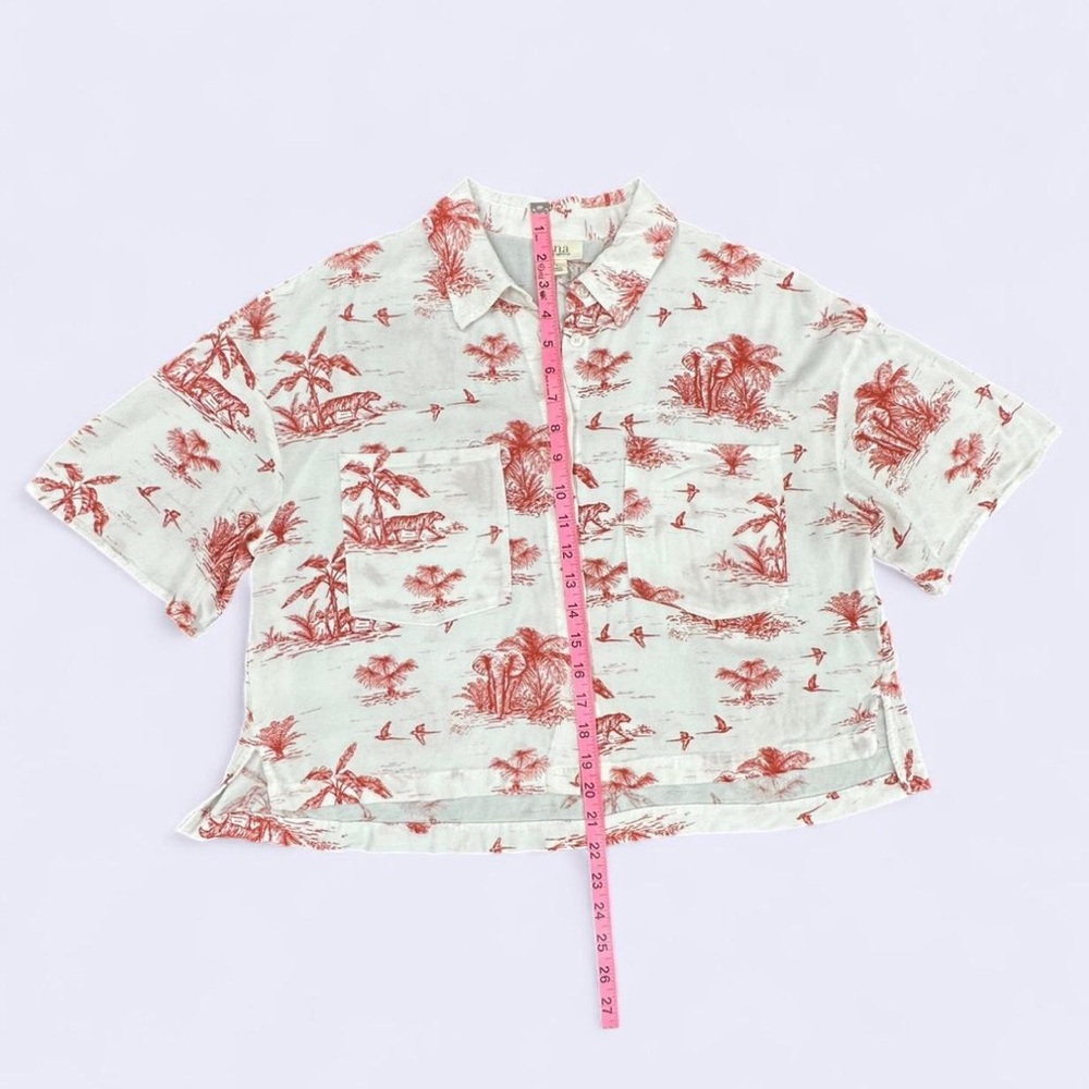 ❤️🐯 Red and White Tropical Palm Print Crop Top Tiger Elephant Bird🐘🌴 - Picture 5 of 8